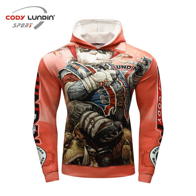 Mens Slim Fit Hooded Gym Workout Top Digital Print Long Sleeve Athletic Shirt Fitness Running Training