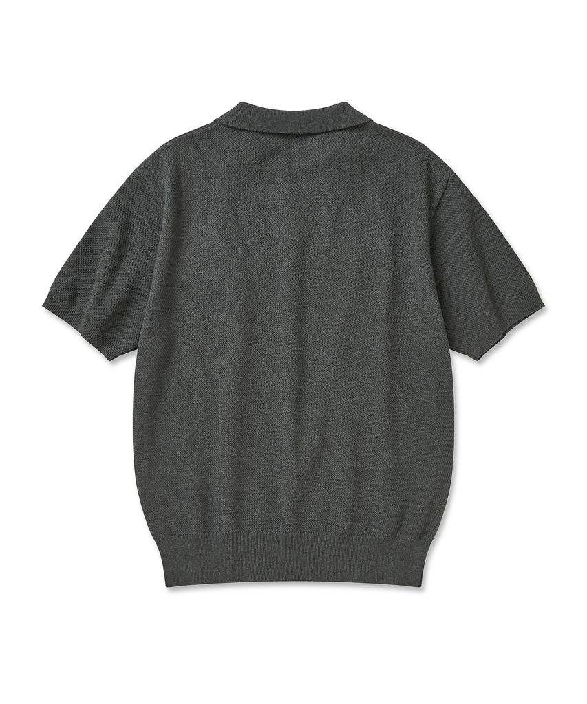 CUZNELLO Cool Cotton Open Collar Short Sleeve Knit_Charcoal
