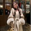 2025 Autumn/Winter Korean Woolen Coat with Fur Sleeves - High-End Petite Long Coat