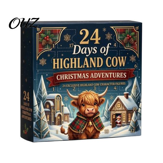 Holiday Decorative Miniatures 24 Days 3D Highland Cow Advent Calendar 2026, Cute Farm Cattle Christmas Unique Gifts for Friends Countdown Calendar,