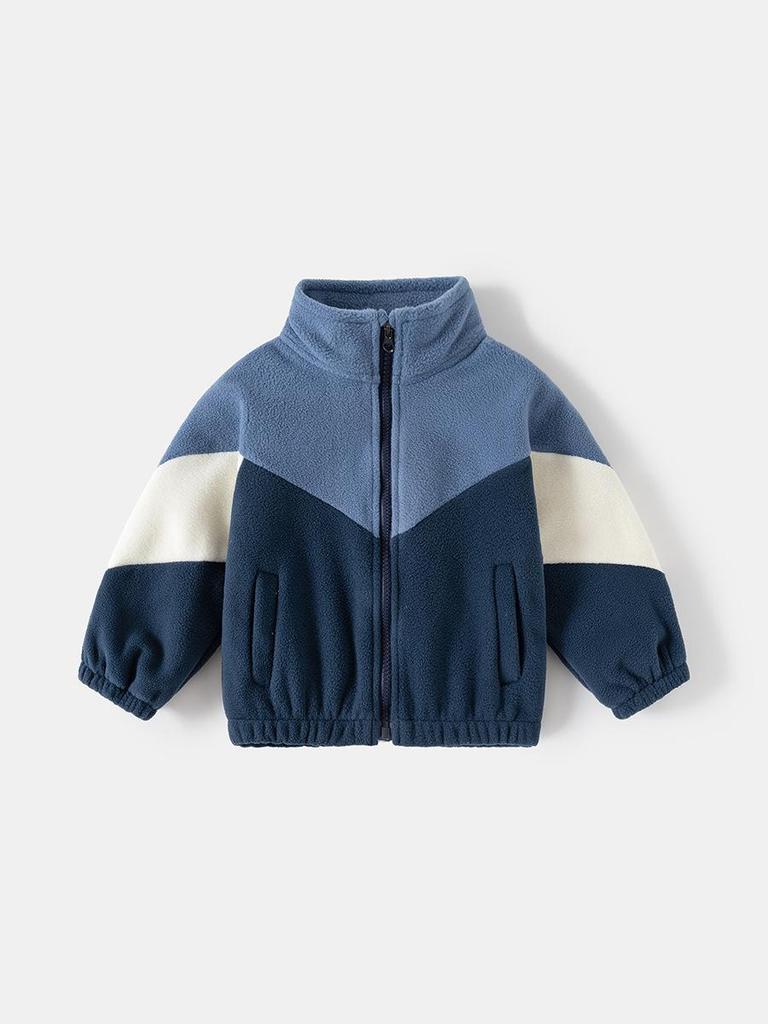 2025 Doppelseitige Fleecejacke für Jungen – Warmes, Colorblock-Freizeit-Herbstoberteil