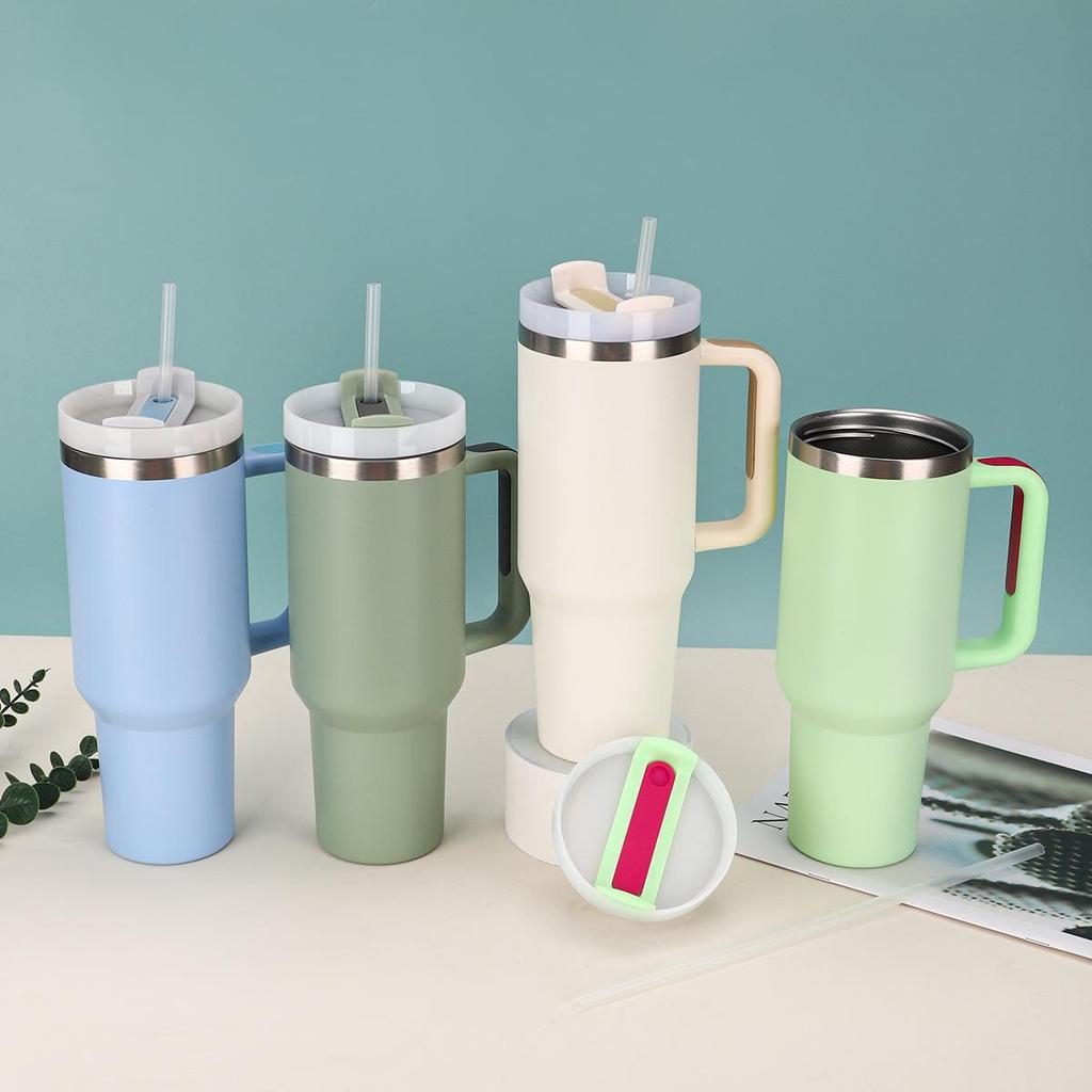 40oz Stainless Steel Insulated Travel Mug with Handle and Straw