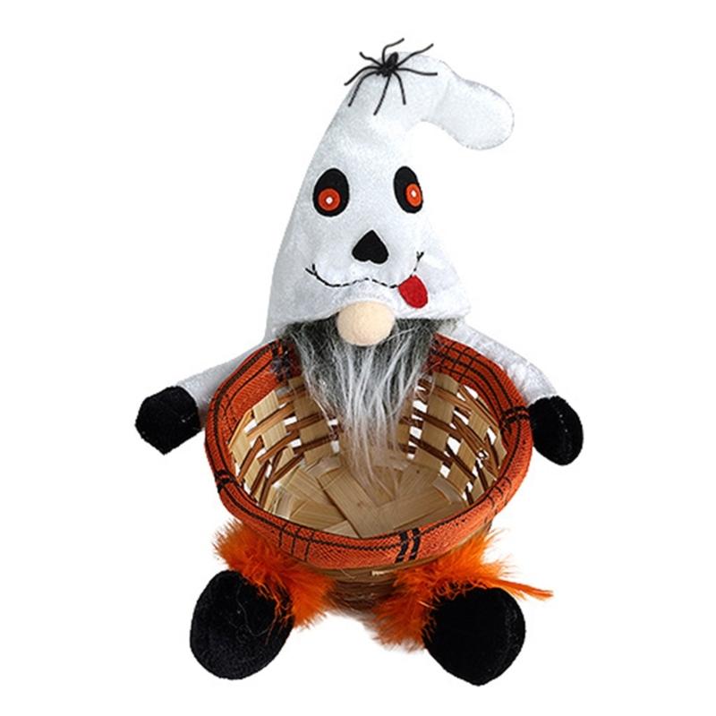 Fashionable Halloween Round Bamboos Basket Large Capacity Foldable Designs Storage Organizers for Treats and Gifts