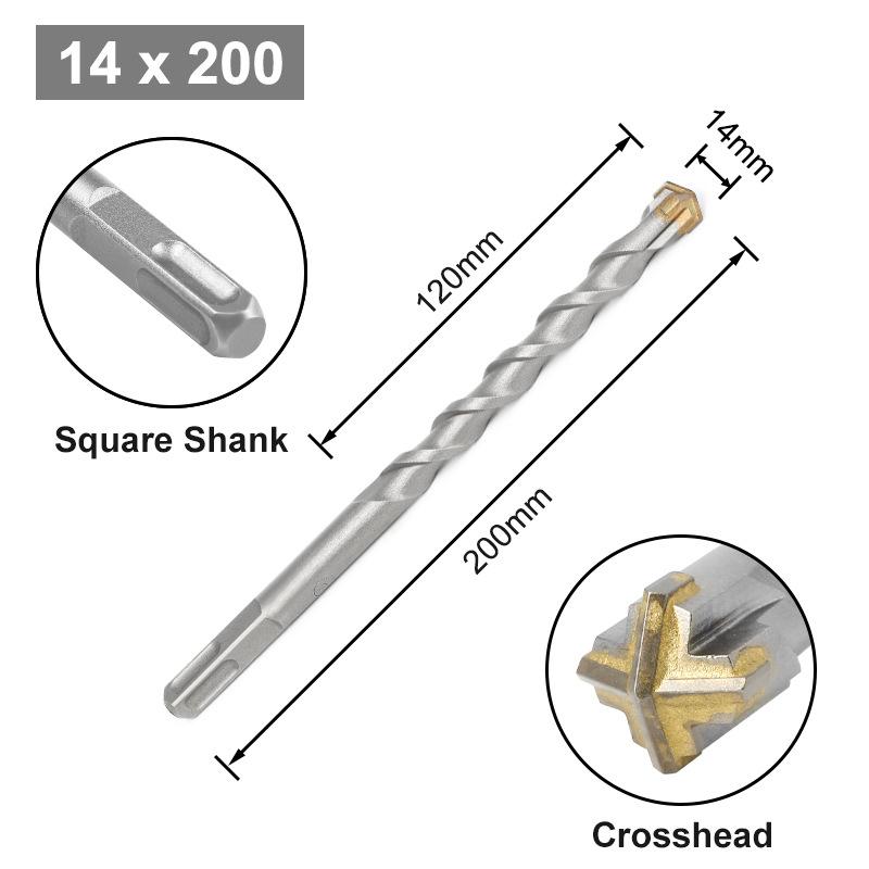 Cross Bit Four-Blade Electric Hammer Bit Carbide Impact Drill Concrete Reinforcement Square Shank Round Shank Five-Pit Shank