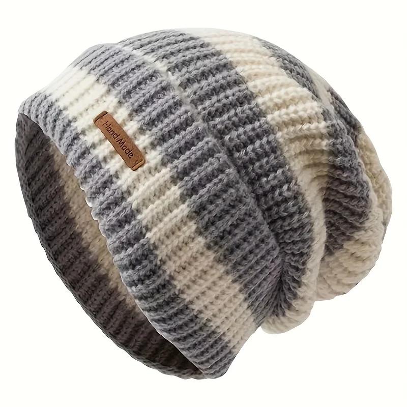 Koreanische Mode Gestreifte Strickmütze Trend Leichte Mütze für Damen Herren Warm Winddicht Herbst Winter Geeignet für Outdoor Radfahren