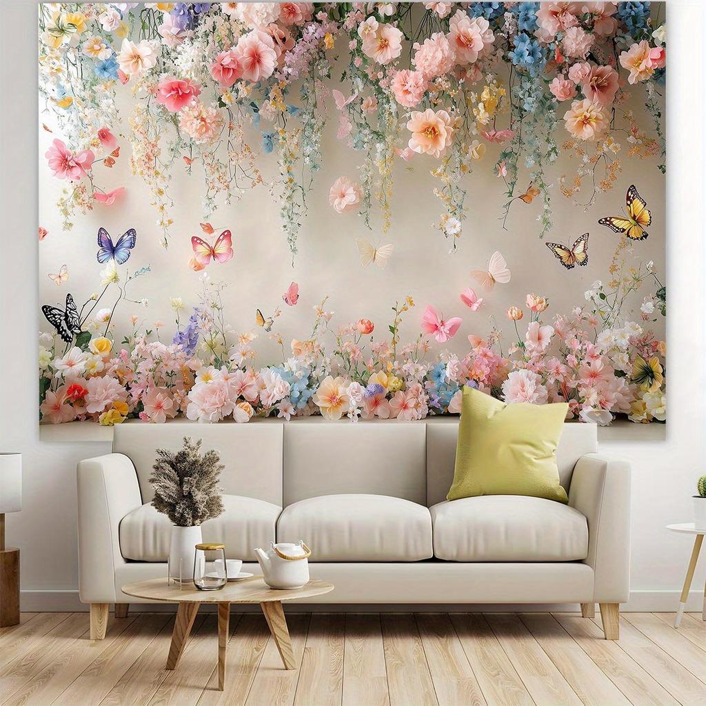 1 Polyester Photography Background with a Flower and Butterfly Garden Theme Durable Indoor/outdoor Festival Wall Decoration