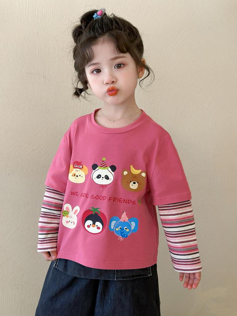 2025 Dziewczęca Wiosenno-Jesienna Koszulka z Długim Rękawem Udająca Dwuczęściową