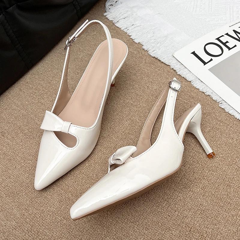 2025 Modern Office Women's Shoes Red Wedding Backless Pointed Butterfly Decoration Women High Heeled Sandals Pumps