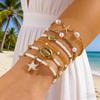 6Pcs Women Bracelet Natural Imitation Pearls Rice Beads Starfish Shell Conch Design Holiday Beach Style Bracelet