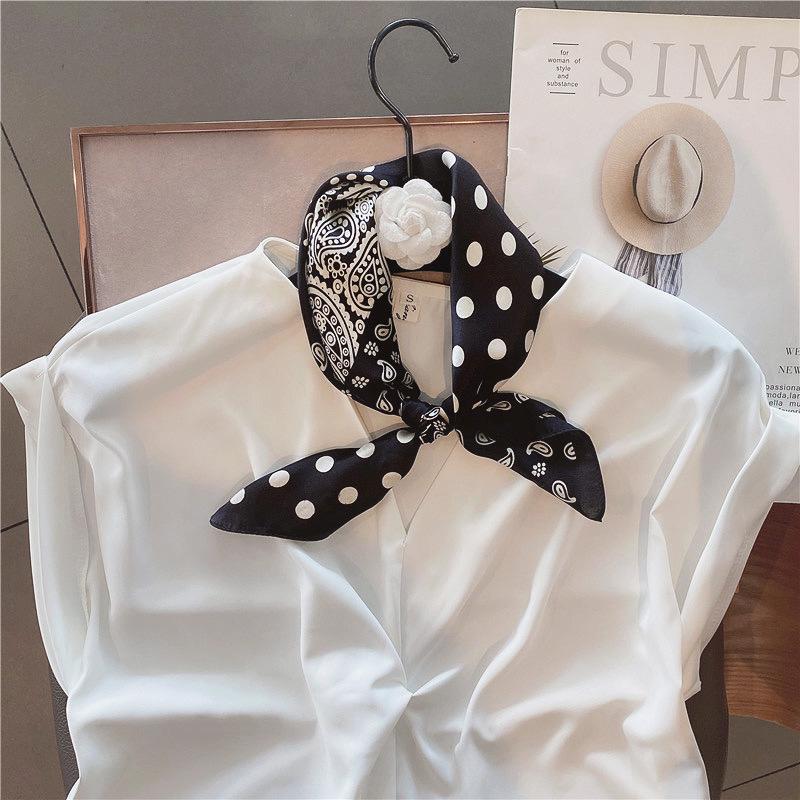 Professional Paisley Polka Dot Black Mulberry Silk Scarf for Women - Spring/Autumn Decorative Square Neckerchief