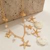 1 Pair of Earrings+1 Necklace Vacation Style Alloy Starfish Shell Pendant Necklace Flower Earrings Versatile Women's Bead Set