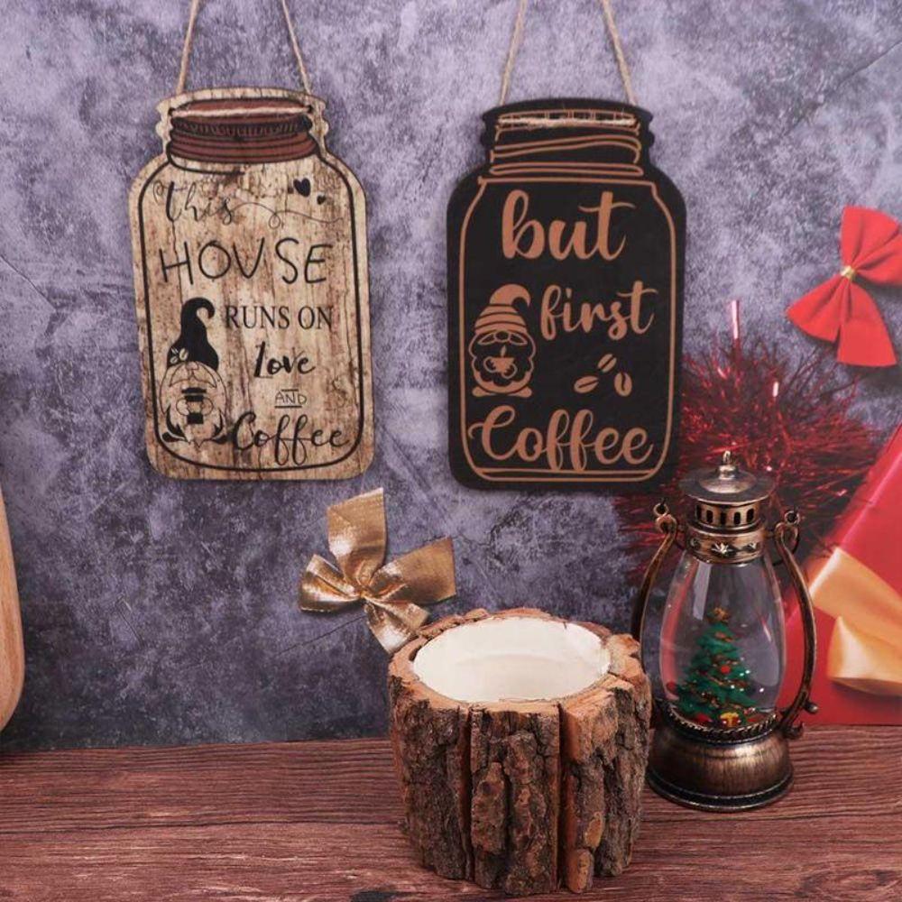 4Pcs Rope Hanging Coffee Hanging Sign Wood Cafe Decor Sign Kitchen Cafe Home Decor Ornaments