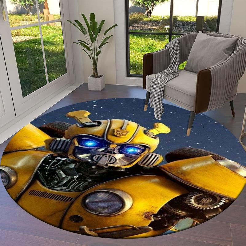Bumblebee Transformers Round Area Rug,Carpet Rug for Living Room Bedroom Sofa Playroom Decor,Non-slip Floor Mat43