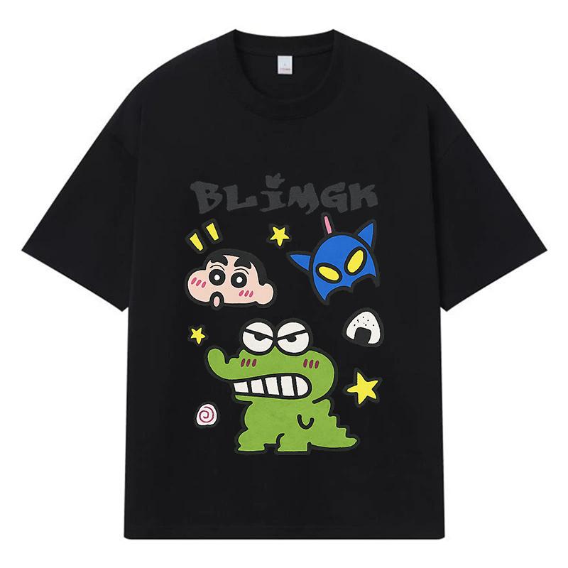 2026 Cartoon Crocodile Shinchan Batman Printed Graphic Y2k Harajuku Streetwear 100% Cotton T Shirt Casual Oversized Summer Men T-shirt