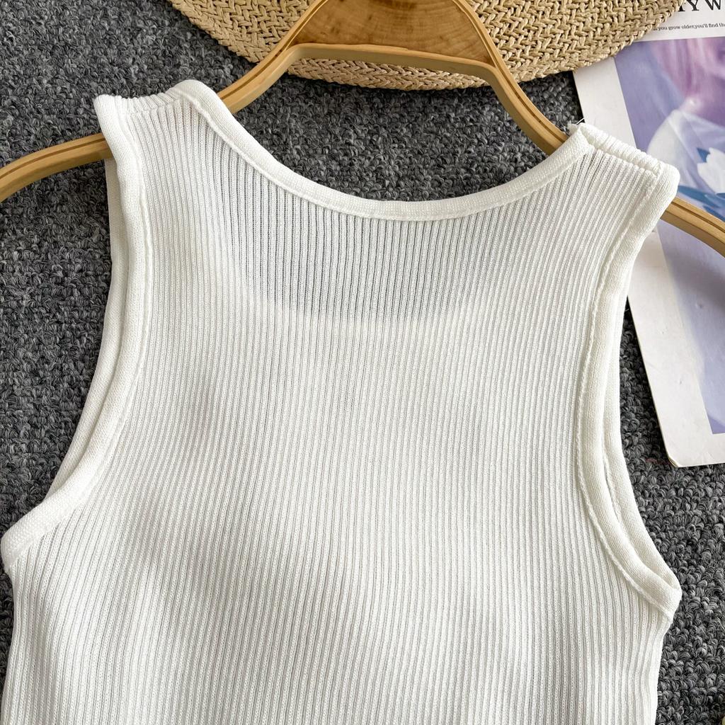 Summer Women Chic Sleeveless Cartoon Knitted Sweater Short Pullover Vest for College Girl
