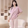 Women's Spring/Summer Cotton Pajama Set - Short Sleeve, Long Pants, Casual Plus Size, Sweet Style, Versatile for Outdoors and Home.
