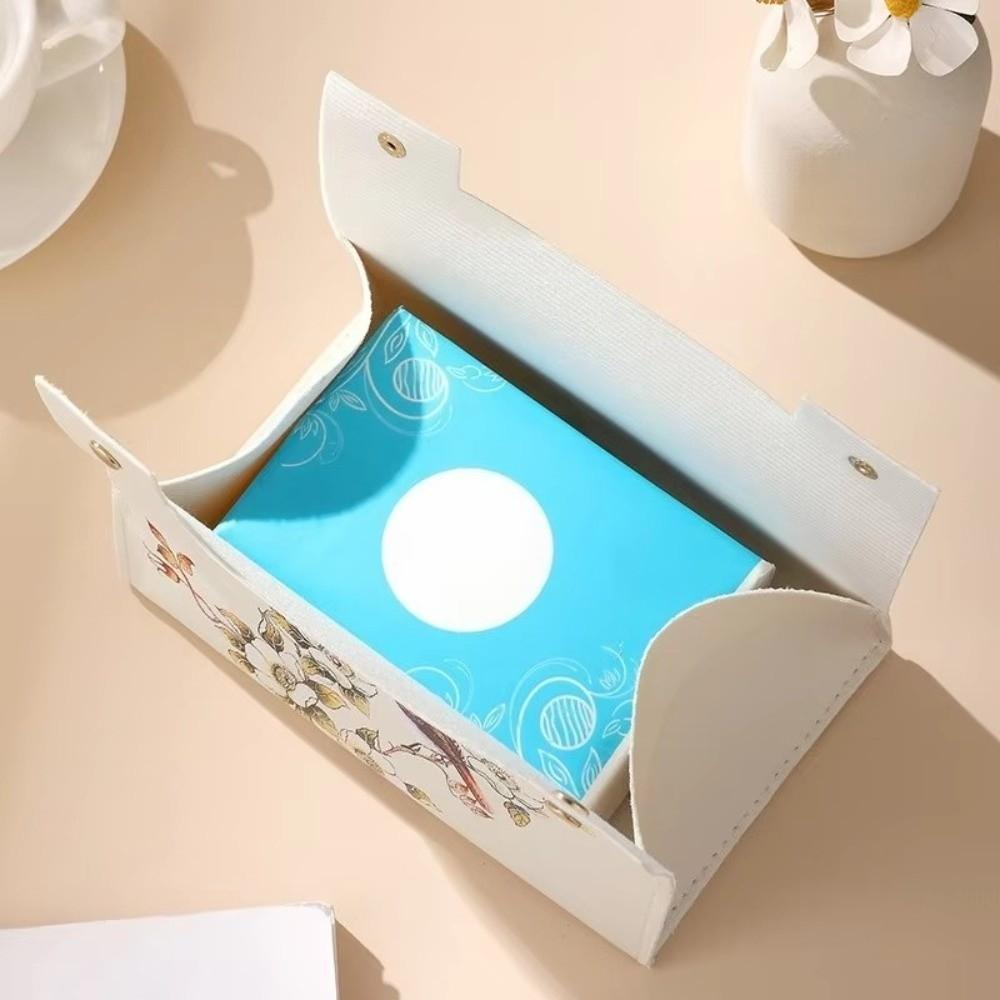 Elegante Portarrollos de Papel Estilo Chino Caja de Pañuelos de Cuero PU Estampado Dispensador de Pañuelos a Prueba de Polvo e Impermeable para Oficina en Casa