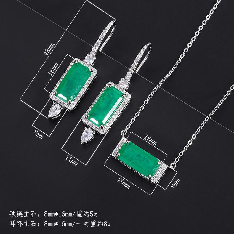 Tiktok Simulation Palaiba Pendant Earrings Zircon Necklace Two Piece Set Grandmother Emerald Collar Chain