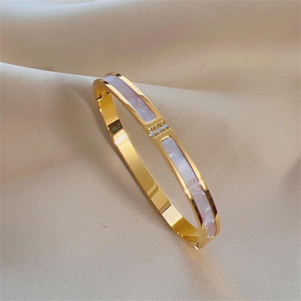 Yupsk Bracciale per Coppia in Acciaio di Titanio Zircone Lucido Intarsiato Braccialetti in Acciaio Inossidabile Colore Oro/Argento Gioielli da Donna Regalo