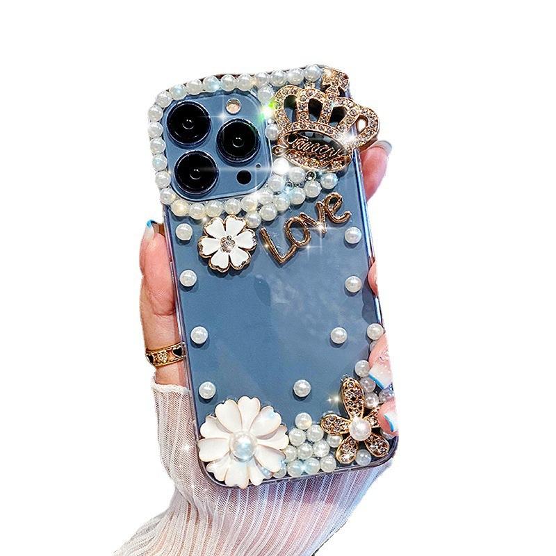 Crown Pearl Flower Apple 16 Mobile Phone Case 15ProMax Rhinestone Iphone13 Transparent Silicone Case 14 Applicable 12