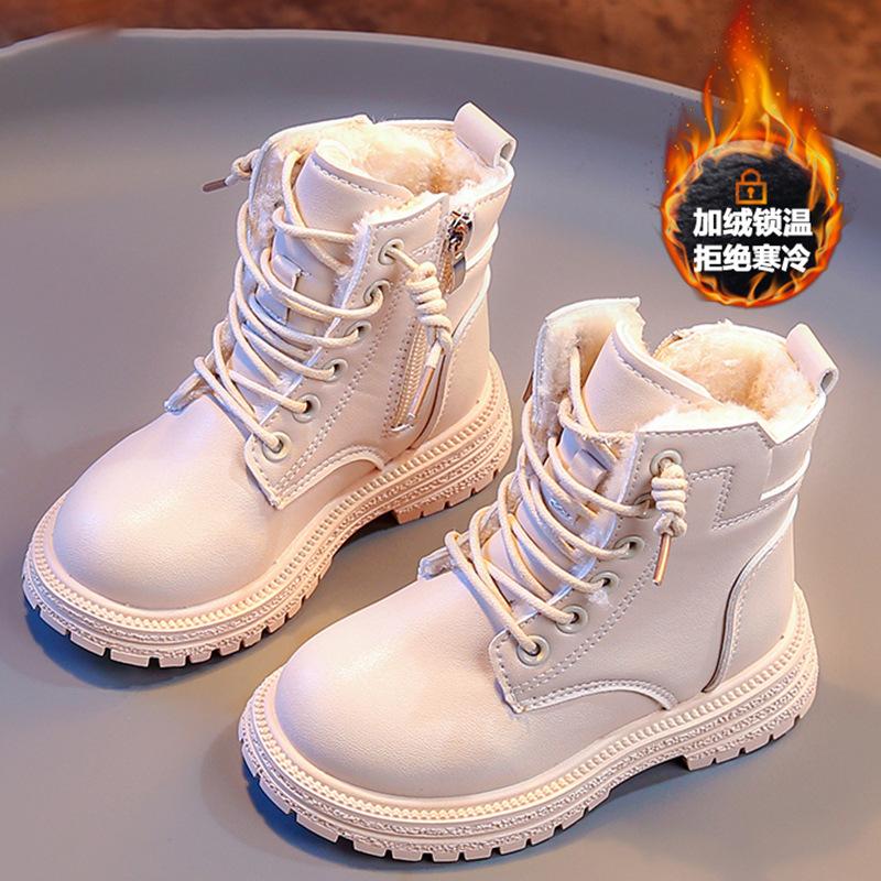 

Модные универсальные короткие сапоги для девочек 2024 года, новые осенне-зимние бархатные сапоги для девочек из хлопка, кожаные сапоги на мягкой подошве 34 inner length 21.4cm