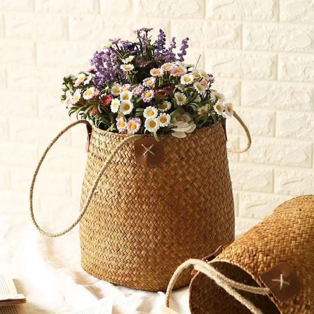 Handmade Grass Woven Flower Basket Creative Braided Flower Basket  Indoor Outdoor