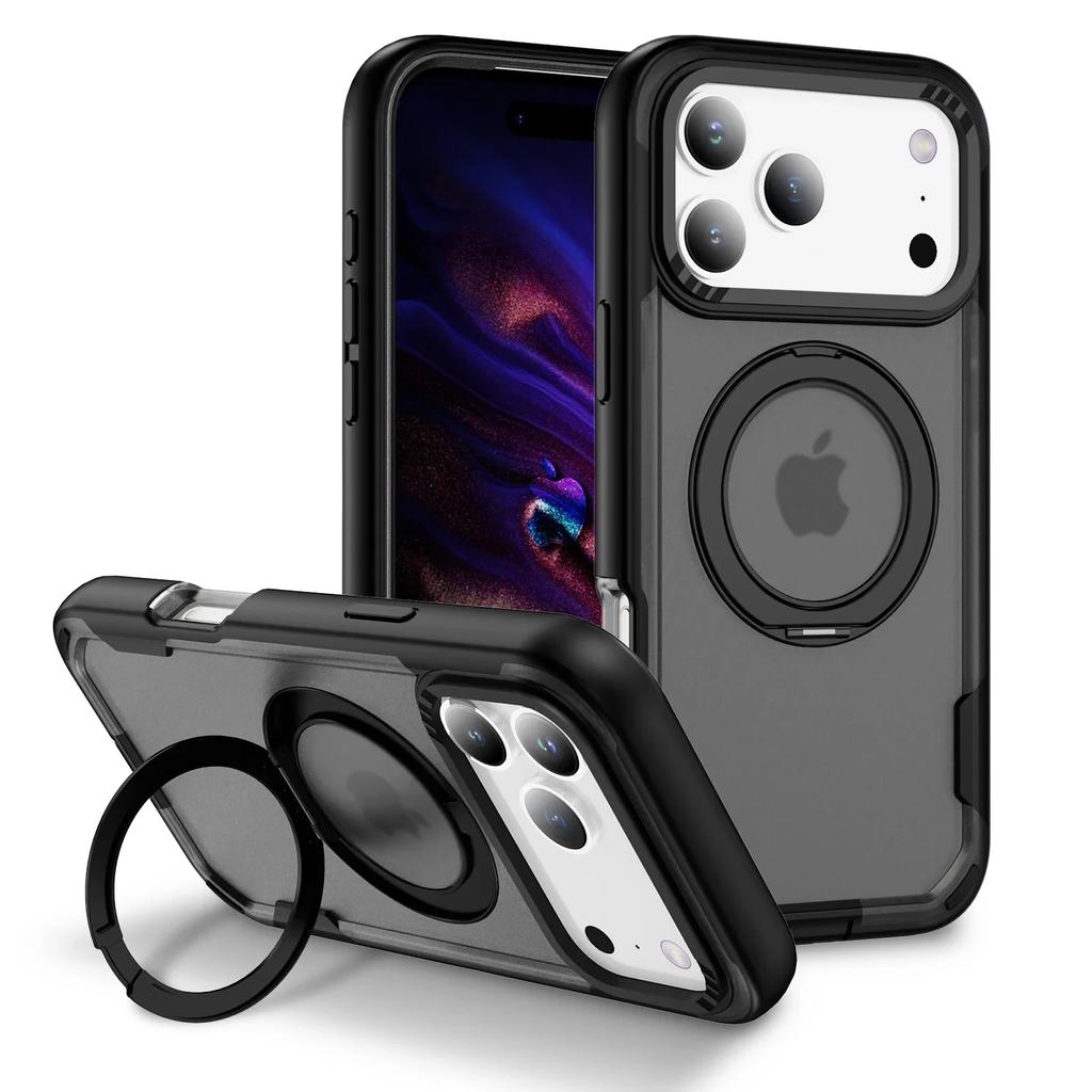 2-IN-1 Rugged Armor Wireless Charge Case For iPhone 17 Air 16E 15 14 Plus 13 12 11 Pro Max Metal Magnetic Holder Anti-Fall Cover