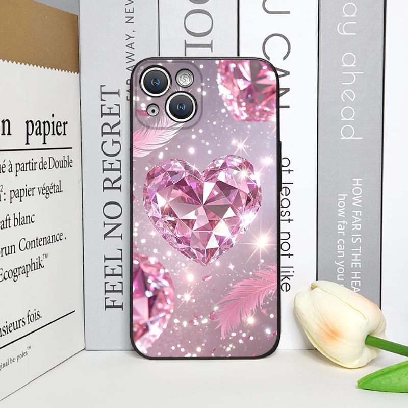 Stylish Pink Heart-Shaped Crystal Phone Case for iPhone 17 16 12 11 14 Plus 13 14 15 Pro Max 12 13 Mini X XS MAX XR Soft Covers