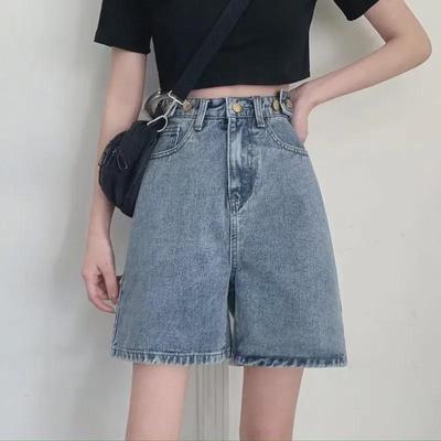 Short en jean bleu rétro taille haute pour femme - Style Hong Kong Été 2024