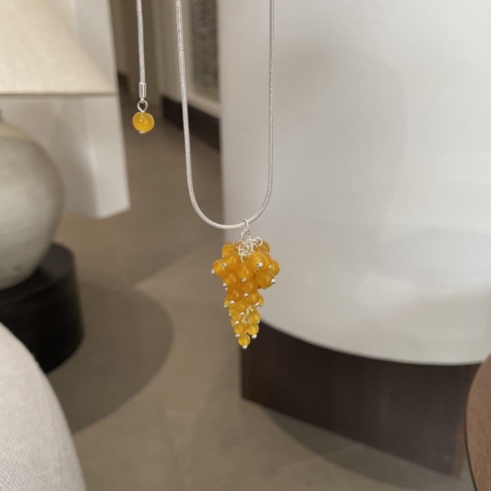 Jewelry Grape Cluster Necklace Silver Pearl Grape Sweater Chain Grapes Pendant Necklace Gift