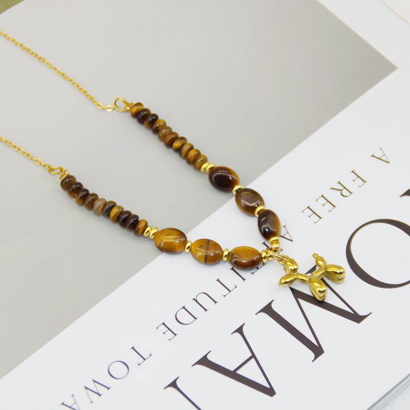 Retro Melaard Women's High-End Heart & Tiger Eye Bead Necklace Choker