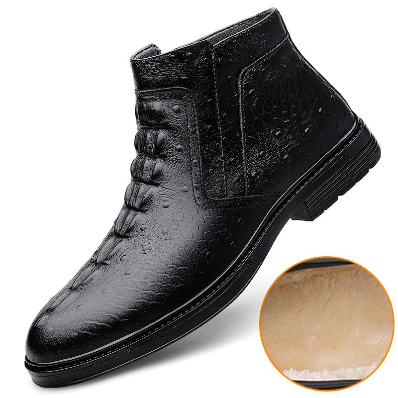 Men s Genuine Leather High-Top Slip-On Boots - Autumn/Winter Cowhide, Velvet-Lined, Formal Casual Shoes 37 черного бархата