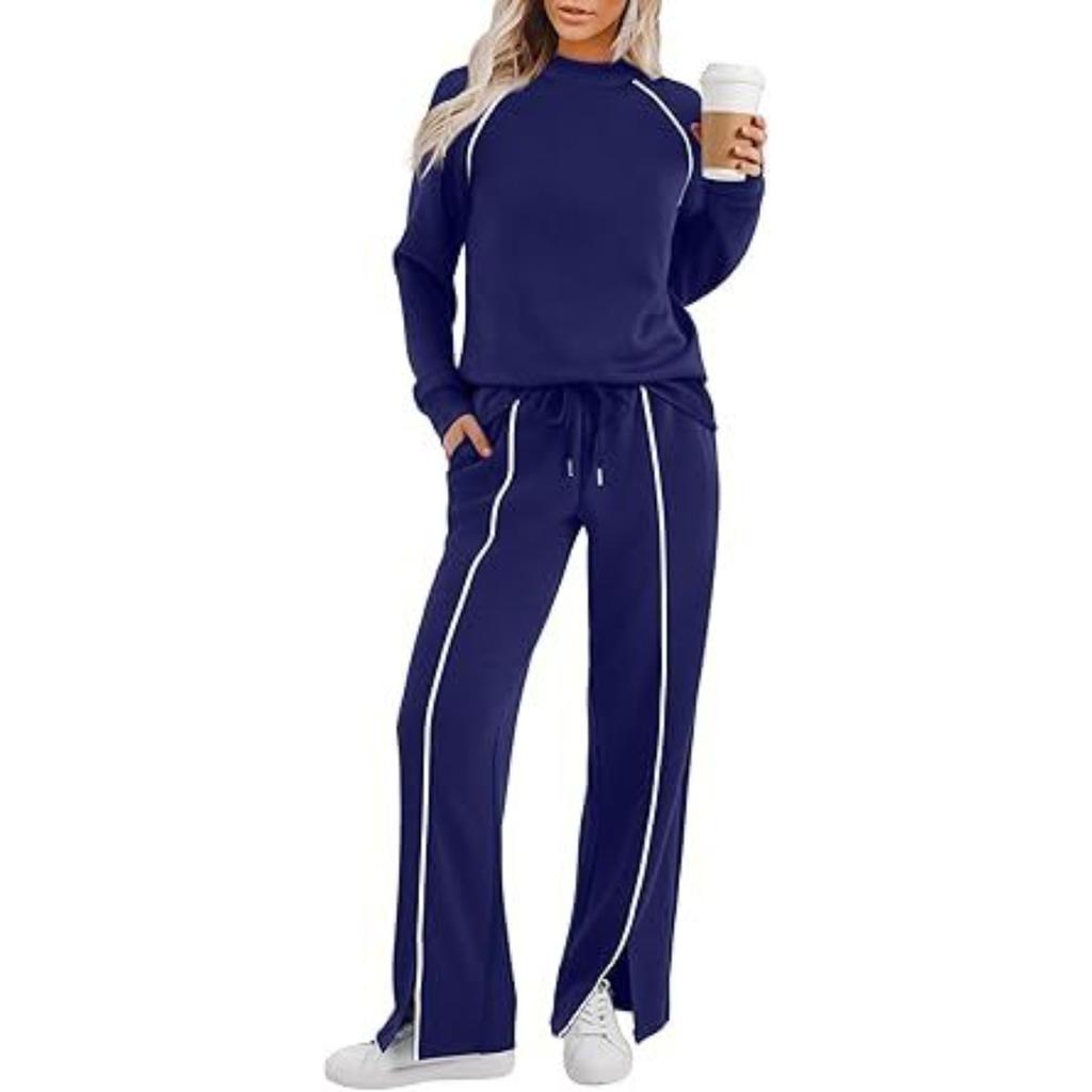 Women's Relaxed Fit Tracksuit Long Sleeve Crew Neck Sweatshirt Drawstring Waist Split Flare Pants
