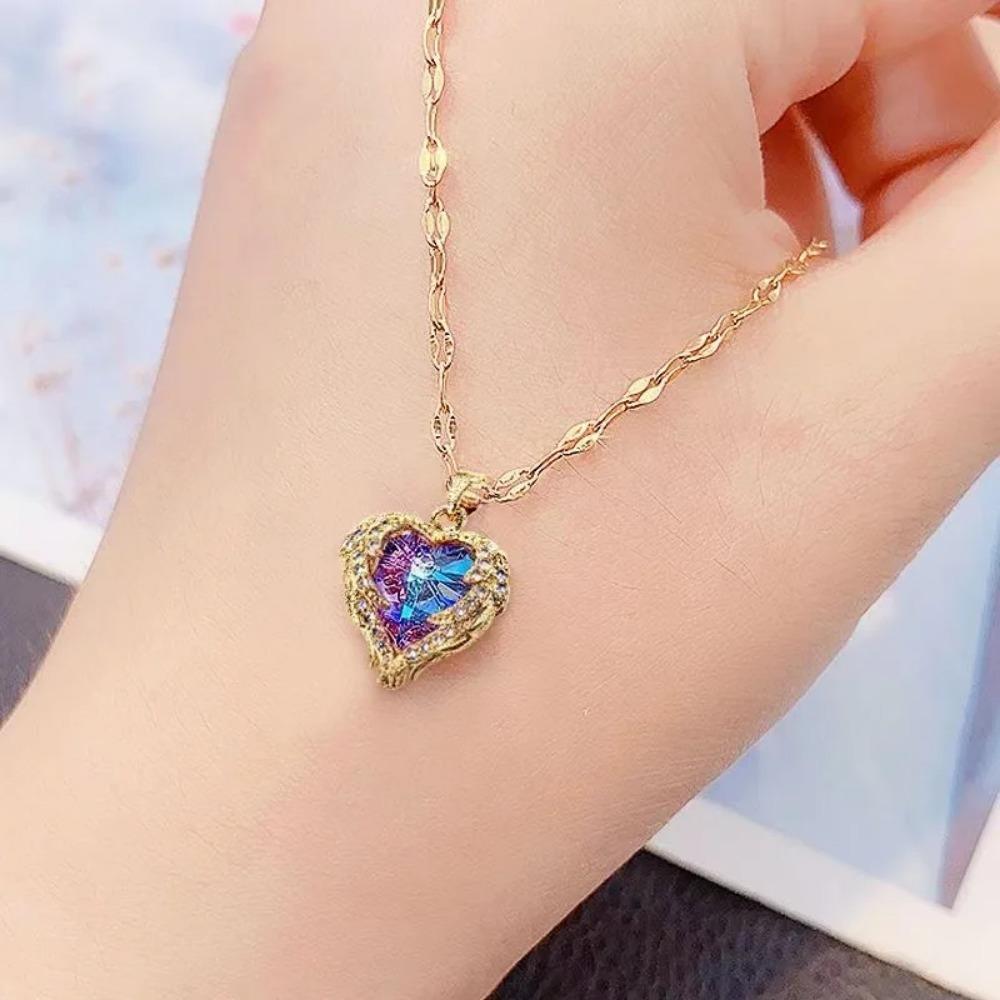 Fashion Heart Pendant Necklace for Women Girls, Luxury Zircon Love Statement Jewelry, Elegant Gift