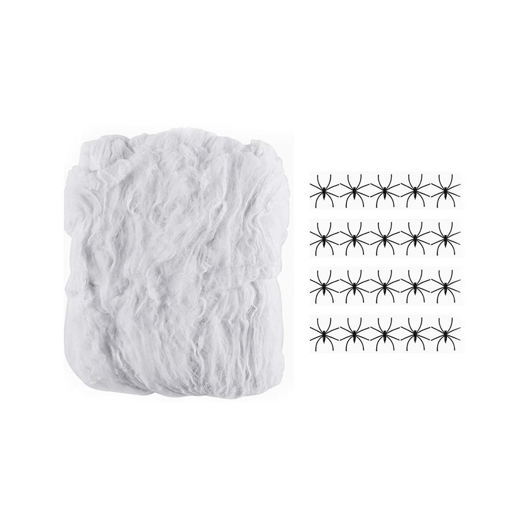 White Elastic Halloween Artificial Spider Web DIY Props Fake Spider Silk Prop Outdoor Yard 100g 20 Spiders