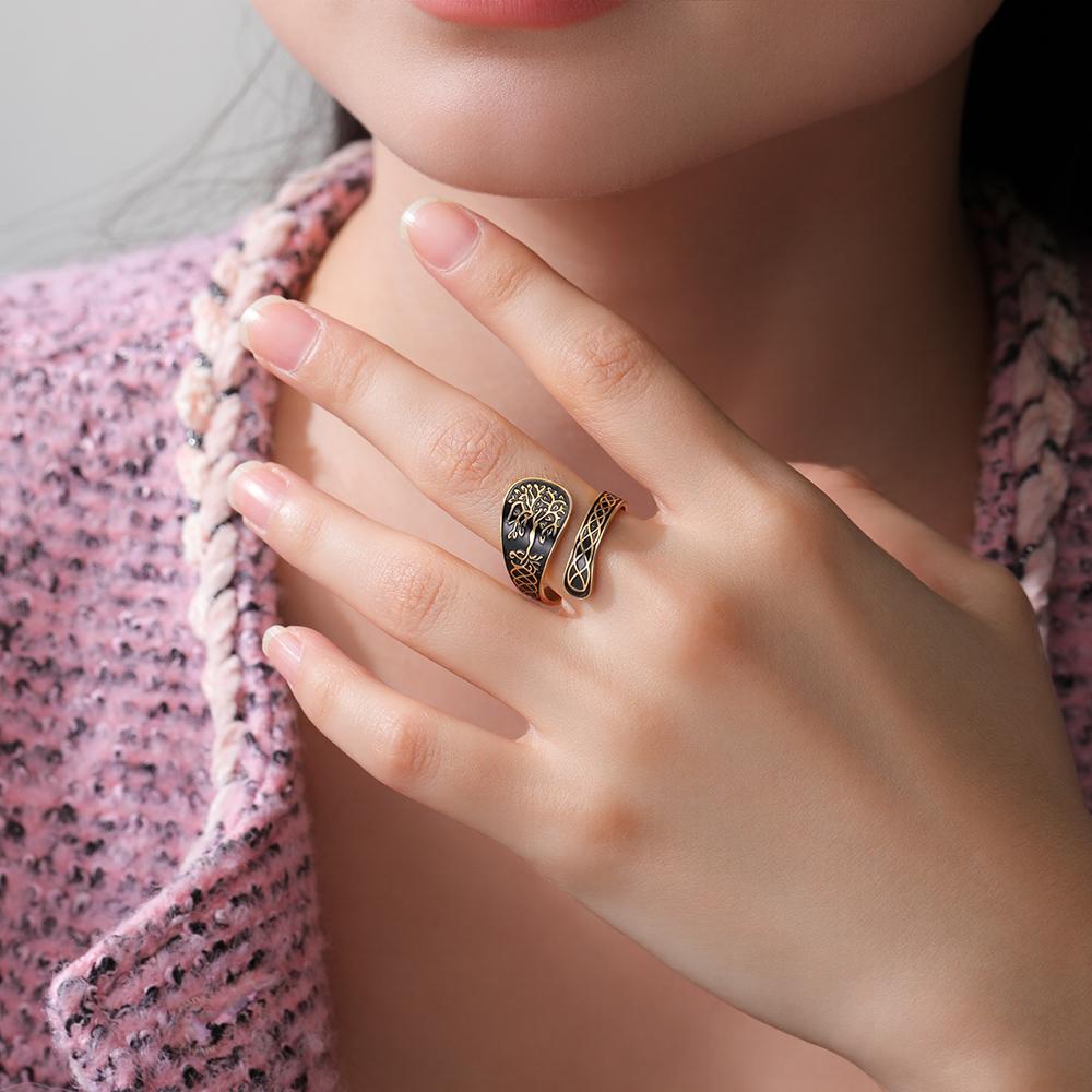 Dawapara Norse Yggdrasil Ring Tree of Life Adjustable Ring Celtics Knot Good Luck Symbol Stainless Steel Jewelry