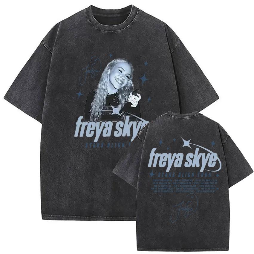 T-shirt Grafica Vintage Lavata Freya Skye Stars Align Tour Uomo Donna Estate Alta Qualità Moda Oversize Cotone