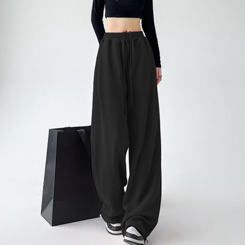 Autumn Sports Casual Loose Wide Leg Pants Women Fashion Solid Elegant High Waist Trousers Women Simple Straight Drawstring Office Ladies Trouser 25681