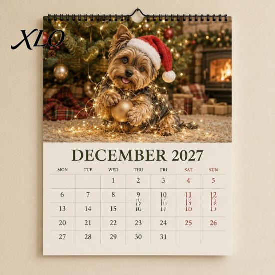 Wandkalender Yorkshire Terrier Kalender, 2027 Monats-Hängeplaner mit Metall-Papier-Doppelspirale für Home-Office-Organisation Und