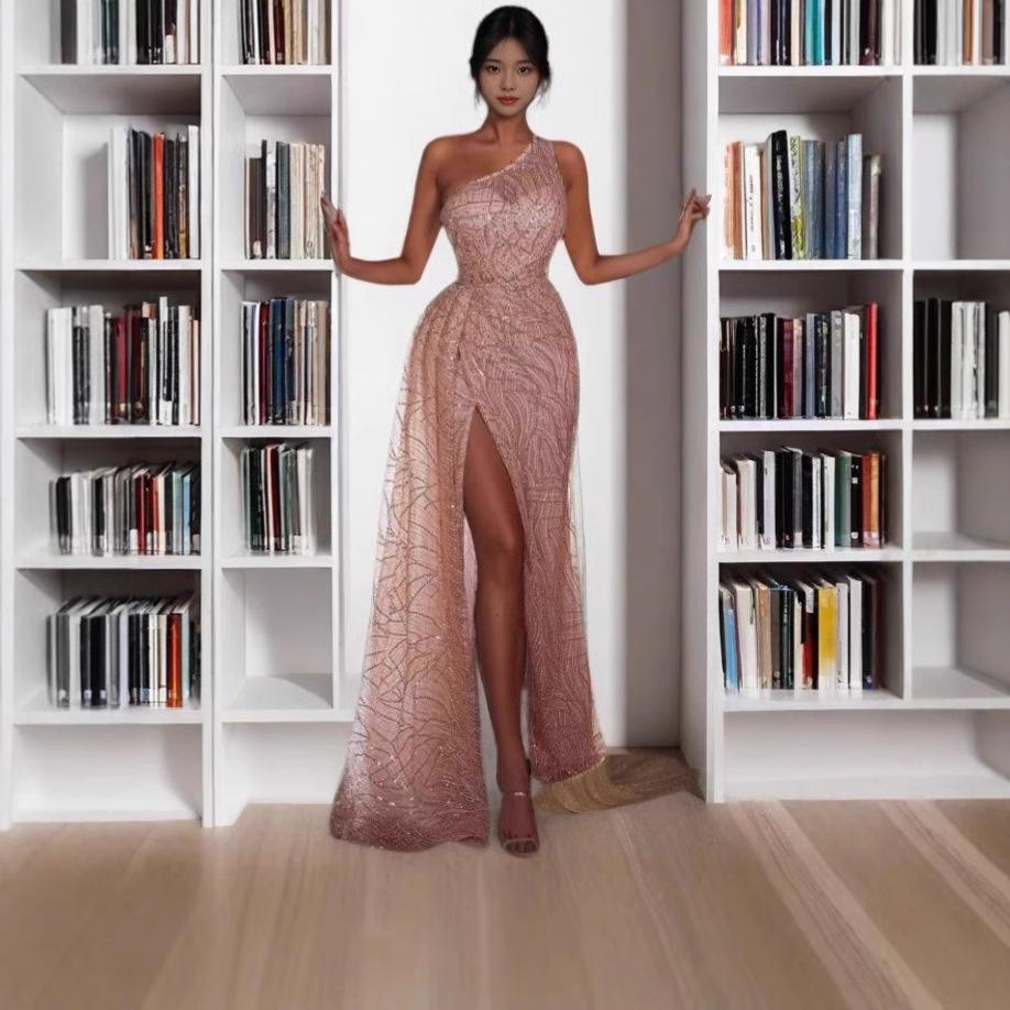 2025 Frühling/Winter Damen Sexy Pailletten Einseitiges Abendkleid Bodycon Rock Neu