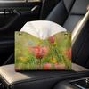 Foldable Napkin Storage Leather Tissue Box Cover with Oil Painting Pattern, Desktop Organizer, Holder Multi Purpose Case, Facial Paper Organizer