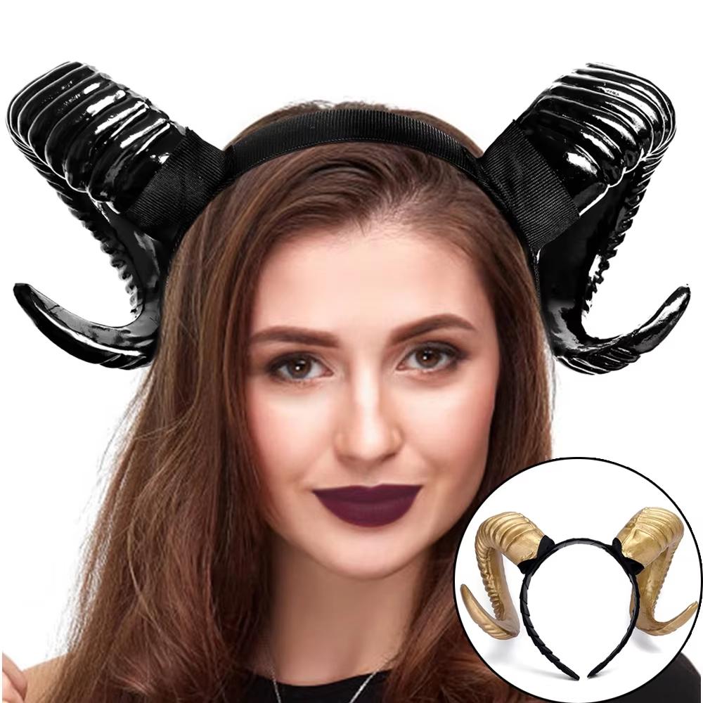 Sheep Horn Headband Devil Demon Horns Headband Role-Play Party Headband for Halloween Costume Cosplay Photo Props Party Costume
