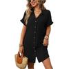 Ladies' Summer Loose Comfortable Casual Fashionable Solid Color Short Sleeved Cotton Linen Medium Length Shirt Dress