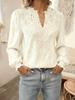 Women's Elegant Lace V-Neck Cotton Linen Long Lantern Sleeve Top