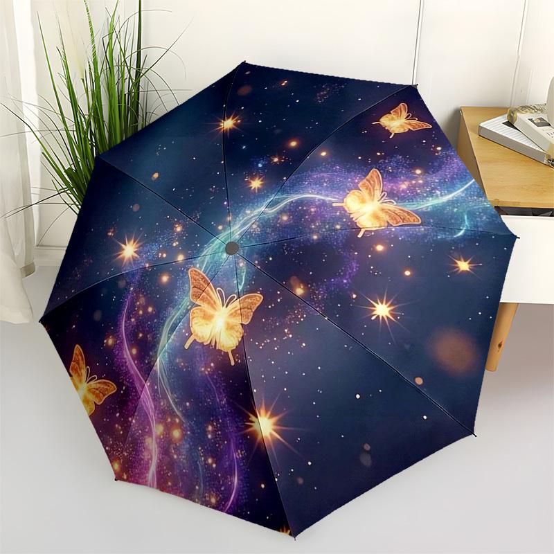 

1pc Butterflies Flying in Starry Sky Umbrella with Plastic Handle,Suitable for All Seasons Home Travel Outdoor UmbrellaM1280