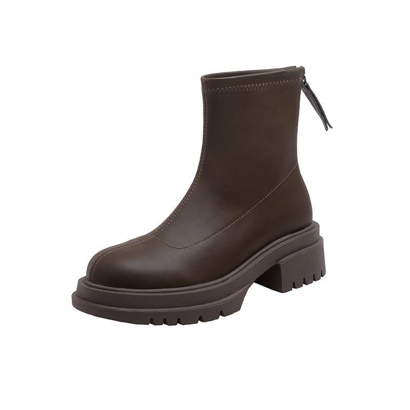 Thick-soled British style short boots women's thin boots autumn and winter new small man heightened zipper elastic thin boots