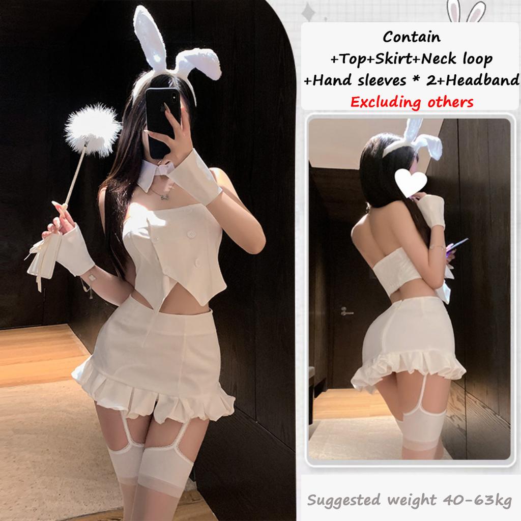 Sexy Bunny Girl Cosplay Uniform Plush Rabbit Ears Headwear Outfits Costumes Halloween Nightclub Sweet Women Fashion Mini Dress