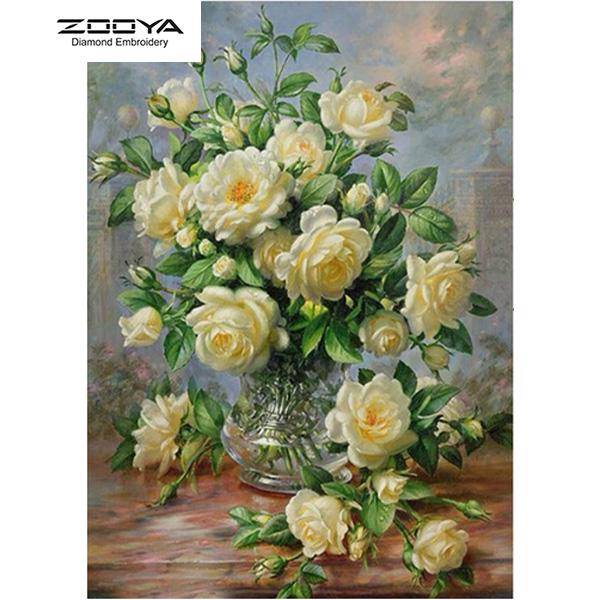 

ZOOYA 3D Алмазная вышивка Картина Вышивка крестом Круглый горный хрусталь Картина Цветы Ваза