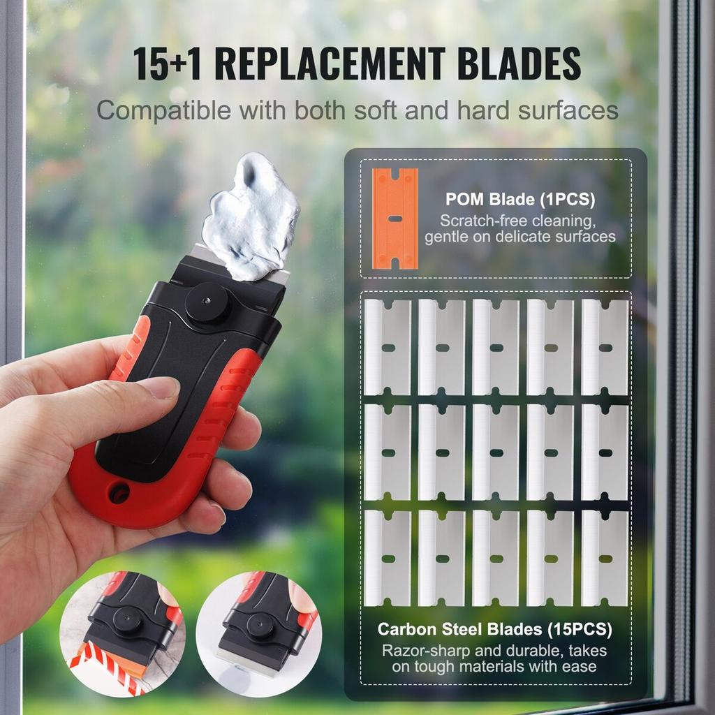 Razor Blade Scraper Locking Scraper Tool 15 Extra Blades with Security Cap