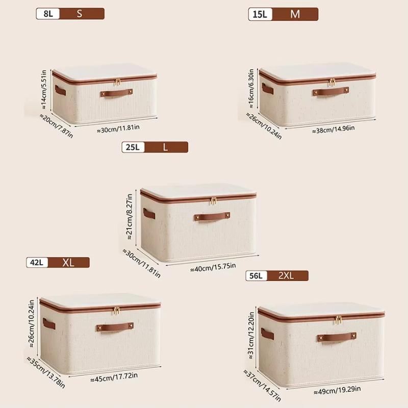 With Rivets Storage Box Linen Large Capacity with Lid Zipper Home Handheld Clothes Trousers Dormitory Wardrobe Organiser Bin